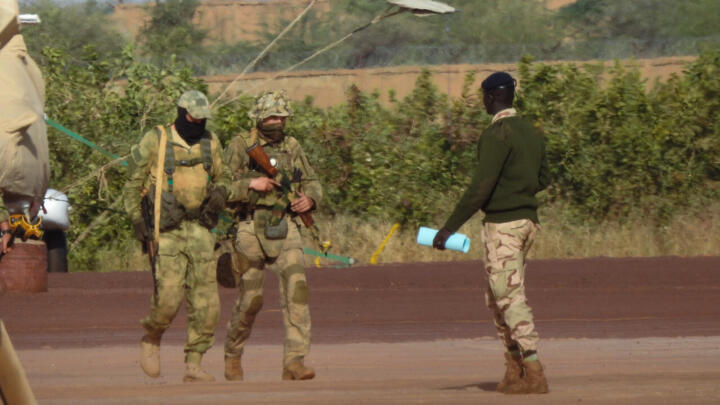 This undated photograph handed out by the French military shows Russian mercenaries in northern Mali.